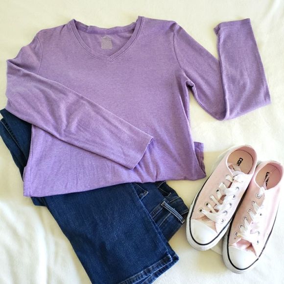 Cherokee Long Sleeve V-Neck Tee Women's Lavendar Size S - Picture 1 of 4